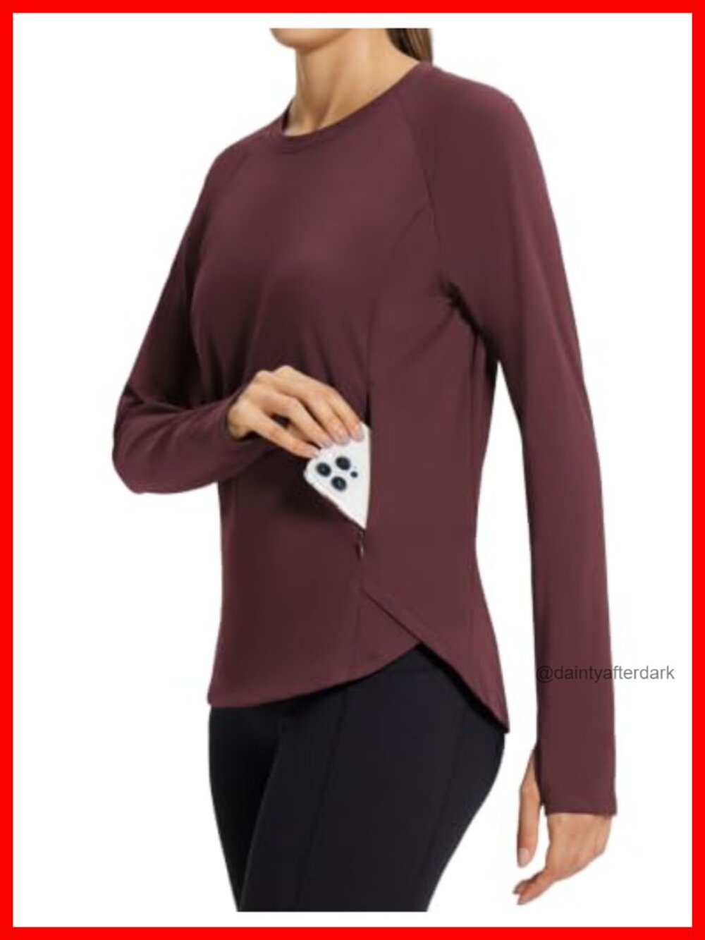 Fleece Lined Thermal Long Sleeve Running Top Thumb Holes Base Layer